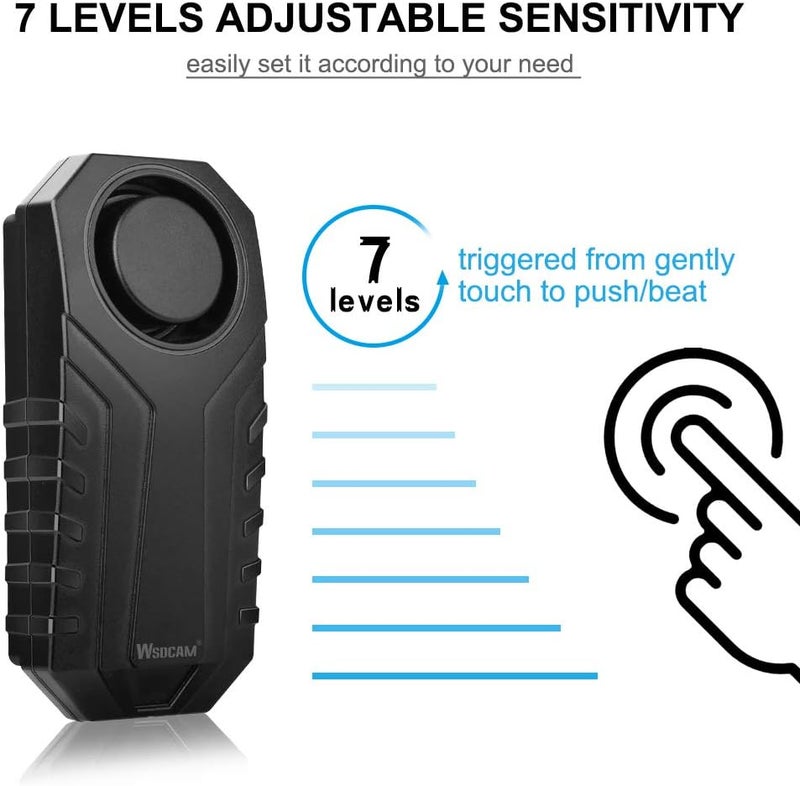 wsdcam Bike Alarm 2 Pack 113dB Wireless Anti Theft Vibration Motion Sensor Vehicle Security Alarm System Waterproof Motorcycle Alarm Bicycle Alarm with Remote - Black & Blue - Image 3